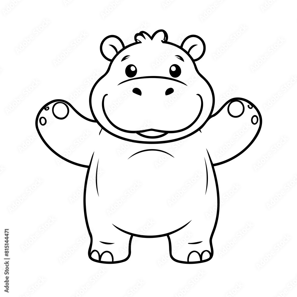 Cute vector illustration Hippo drawing for kids colouring activity Cute vector illustration Hippo drawing for kids colouring activity