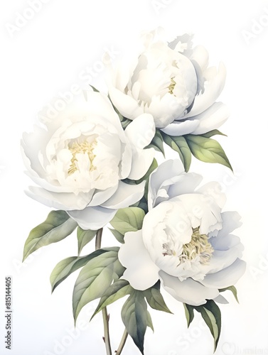 flowers peonies white  watercolors