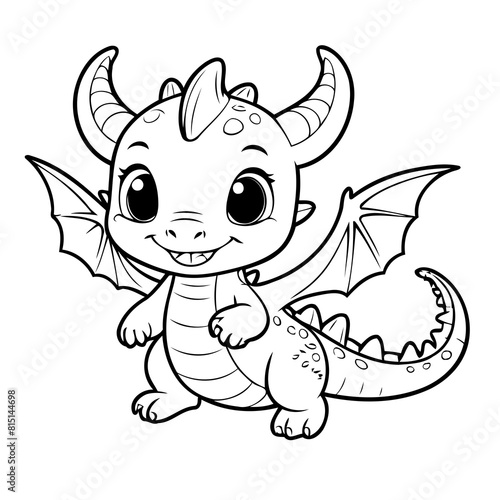 Vector illustration of a cute Dragon doodle for kids colouring page