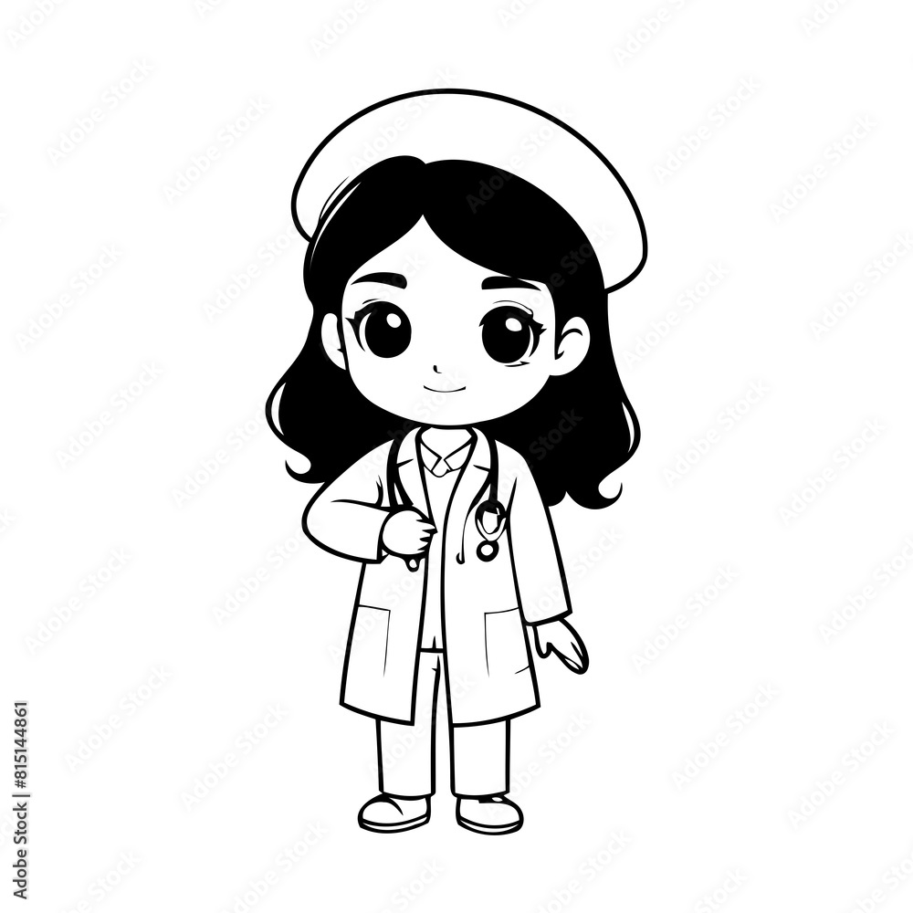 Vector illustration of a cute Physician drawing for colouring page