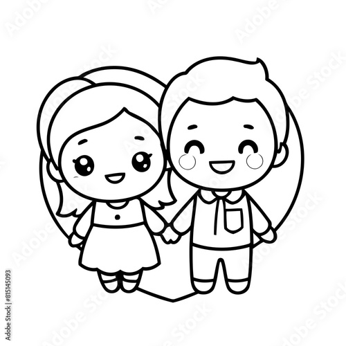 Vector illustration of a cute Couple drawing colouring activity