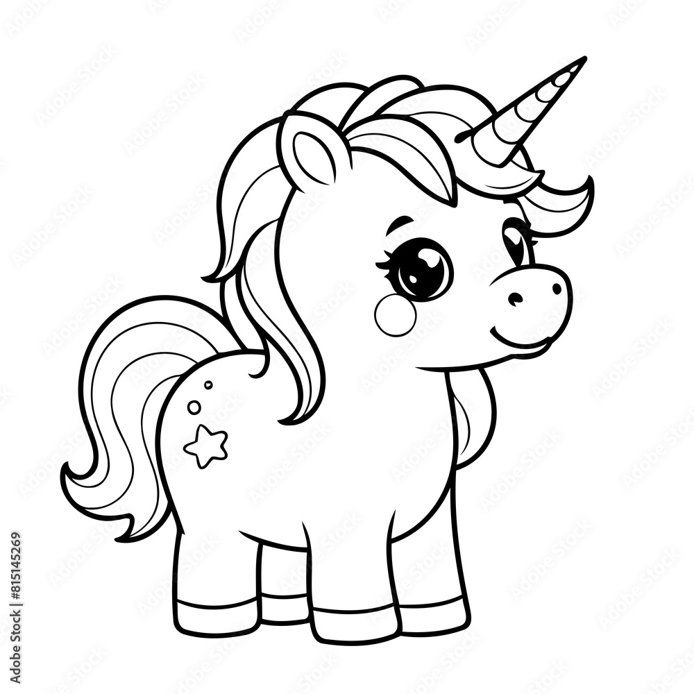 Fototapeta premium Vector illustration of a cute Unicorn doodle colouring activity for kids