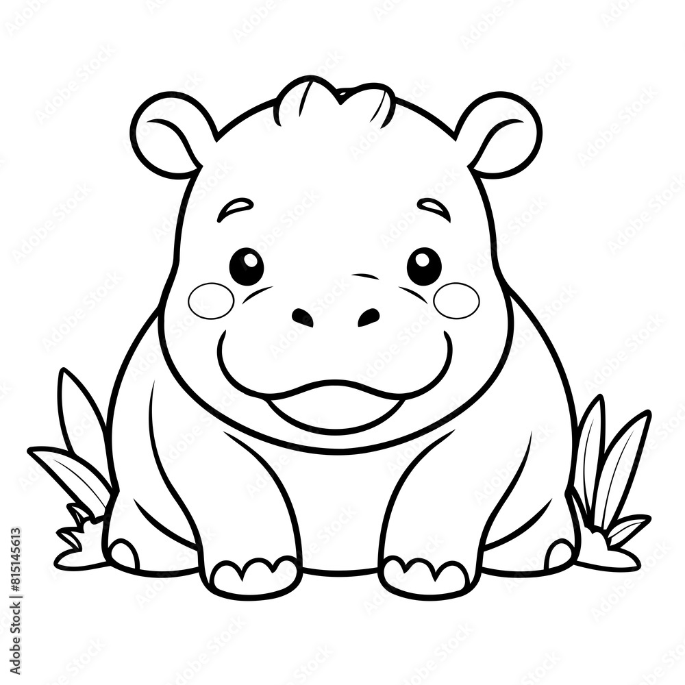 Simple vector illustration of Hippo drawing for kids colouring activity Simple vector illustration of Hippo drawing for kids colouring activity