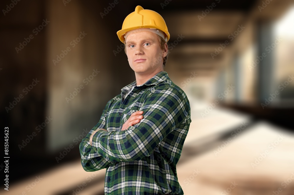 portrait of engineer worker standing inspect construction progress portrait of engineer worker standing inspect construction progress