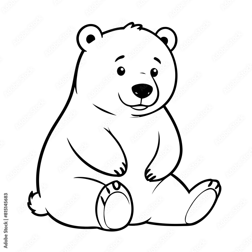 Fototapeta premium Cute vector illustration Polarbear doodle black and white for kids page