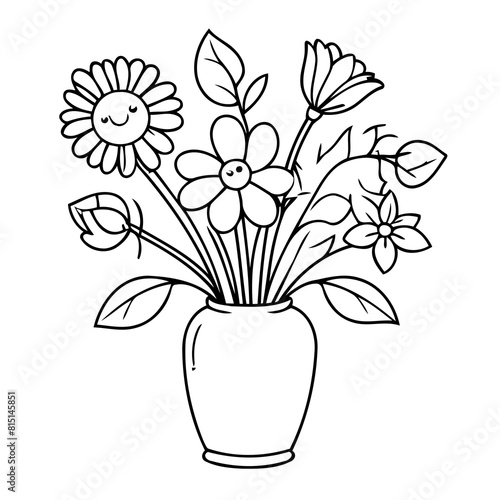 Vector illustration of a cute Flowers doodle for kids coloring worksheet