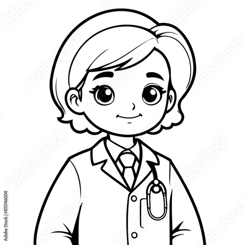 Vector illustration of a cute Doctor drawing for toddlers colouring page