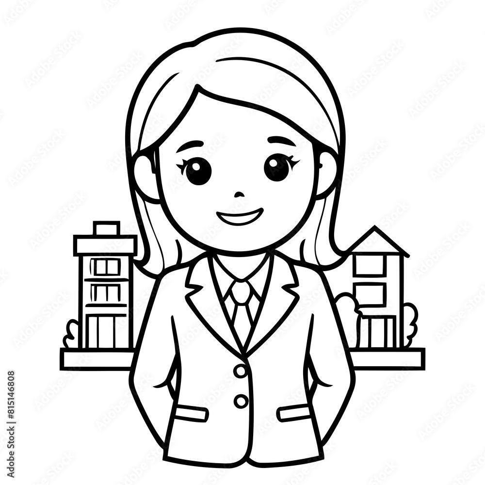 Cute vector illustration BusinessWoman drawing colouring activity