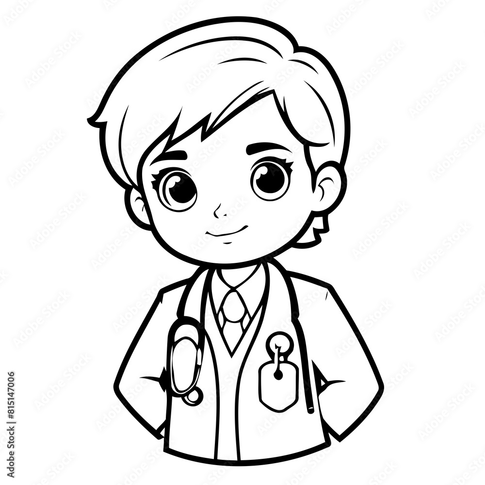Cute vector illustration Doctor doodle black and white for kids page