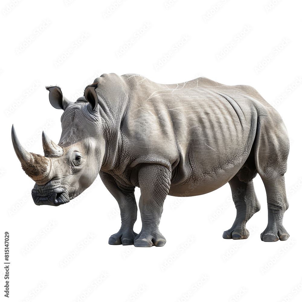 Fototapeta premium A rhino standing on a plain Png background, a Beaver Isolated on a whitePNG Background