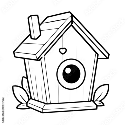 Simple vector illustration of BirdHouse drawing colouring activity