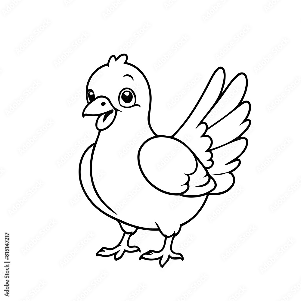Fototapeta premium Cute vector illustration Pigeon for kids colouring worksheet