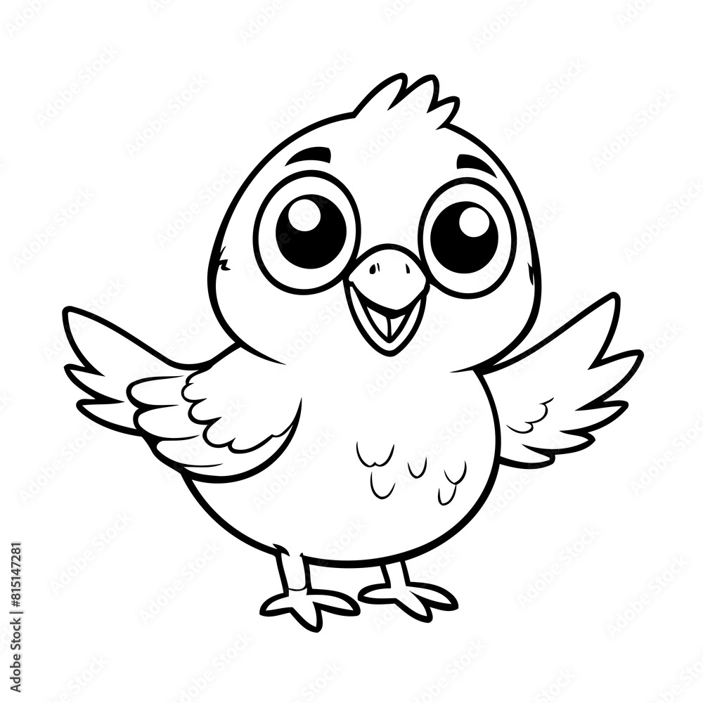 Simple vector illustration of Bird drawing for kids colouring page Simple vector illustration of Bird drawing for kids colouring page