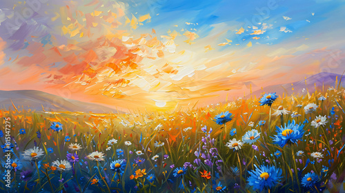 Oil painting flowers dandelion cornflower daisy