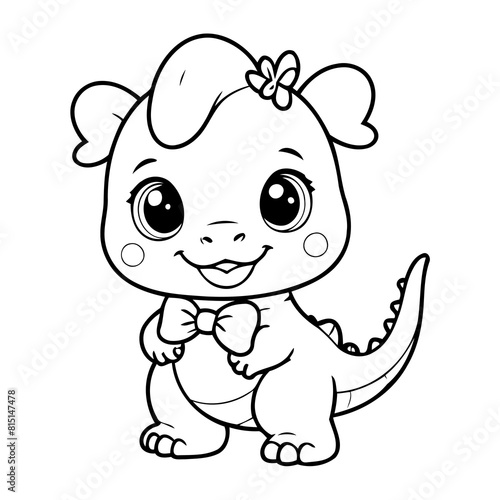 Vector illustration of a cute Dino drawing for toddlers coloring activity