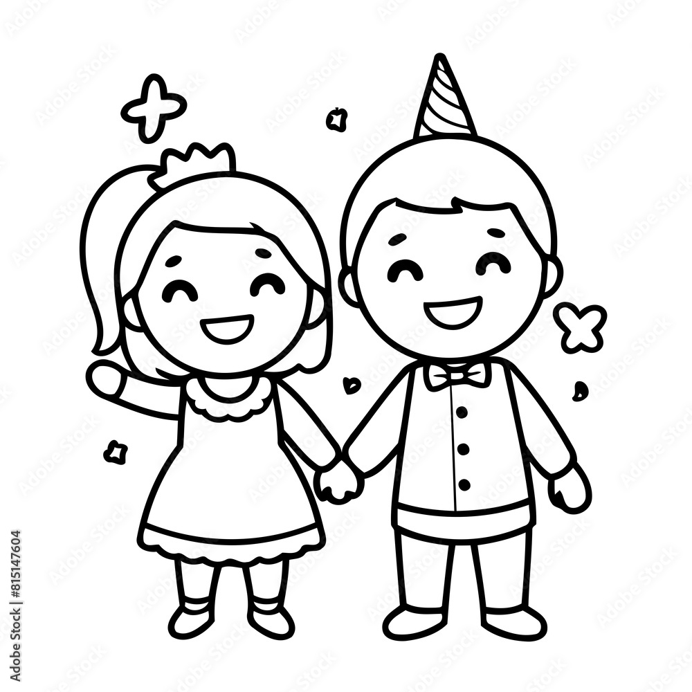 Vector illustration of a cute Couple drawing for toddlers book