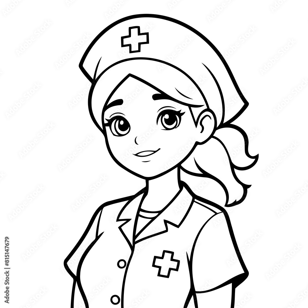 Simple vector illustration of Nurse for children colouring activity Simple vector illustration of Nurse for children colouring activity