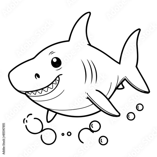 Vector illustration of a cute Shark drawing colouring activity
