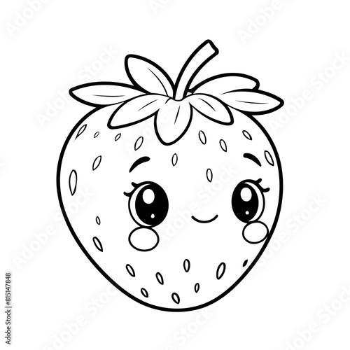 Cute vector illustration Strawberry drawing for kids colouring activity