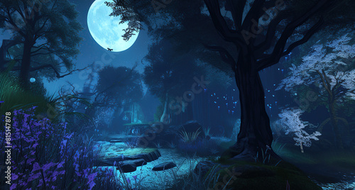 Wander through the ethereal beauty of the Moonlit Grove Haven. Generative Ai