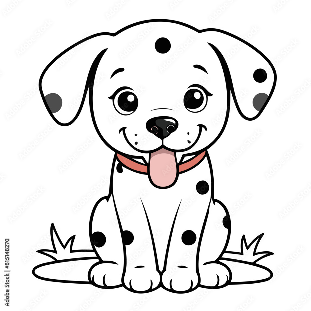 Naklejka premium Vector illustration of a cute Dalmatian doodle for toddlers colouring page