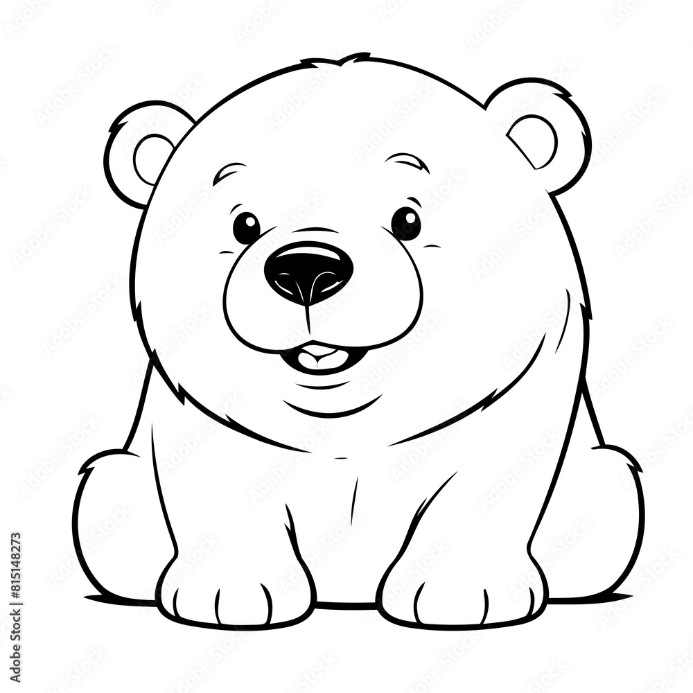 Vector illustration of a cute Polarbear drawing for toddlers colouring page
