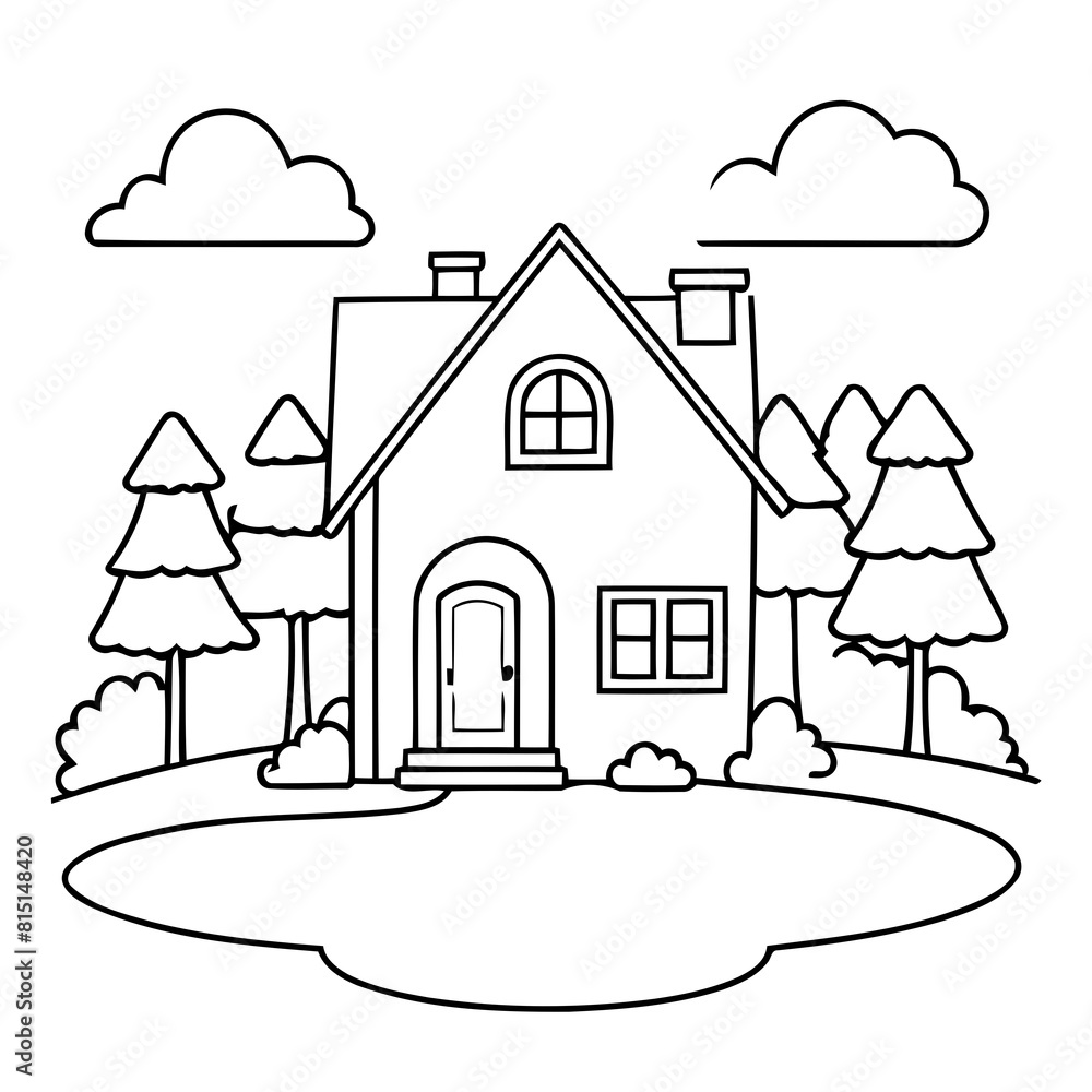 Cute vector illustration Landscape drawing for kids colouring activity Cute vector illustration Landscape drawing for kids colouring activity