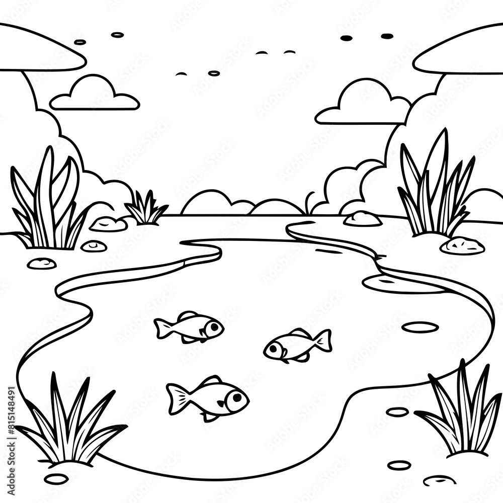 Naklejka premium Cute vector illustration Pond for kids colouring page