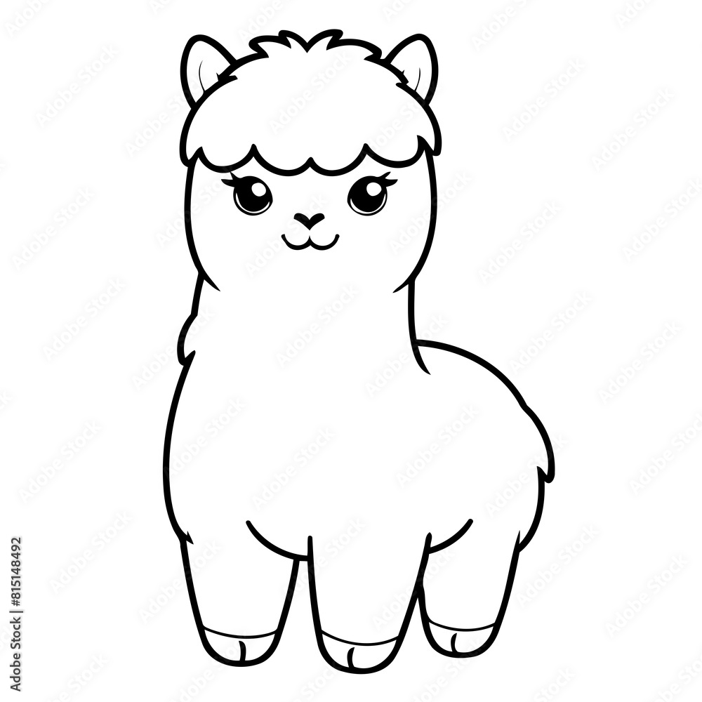 Cute vector illustration Alpaca drawing for kids page