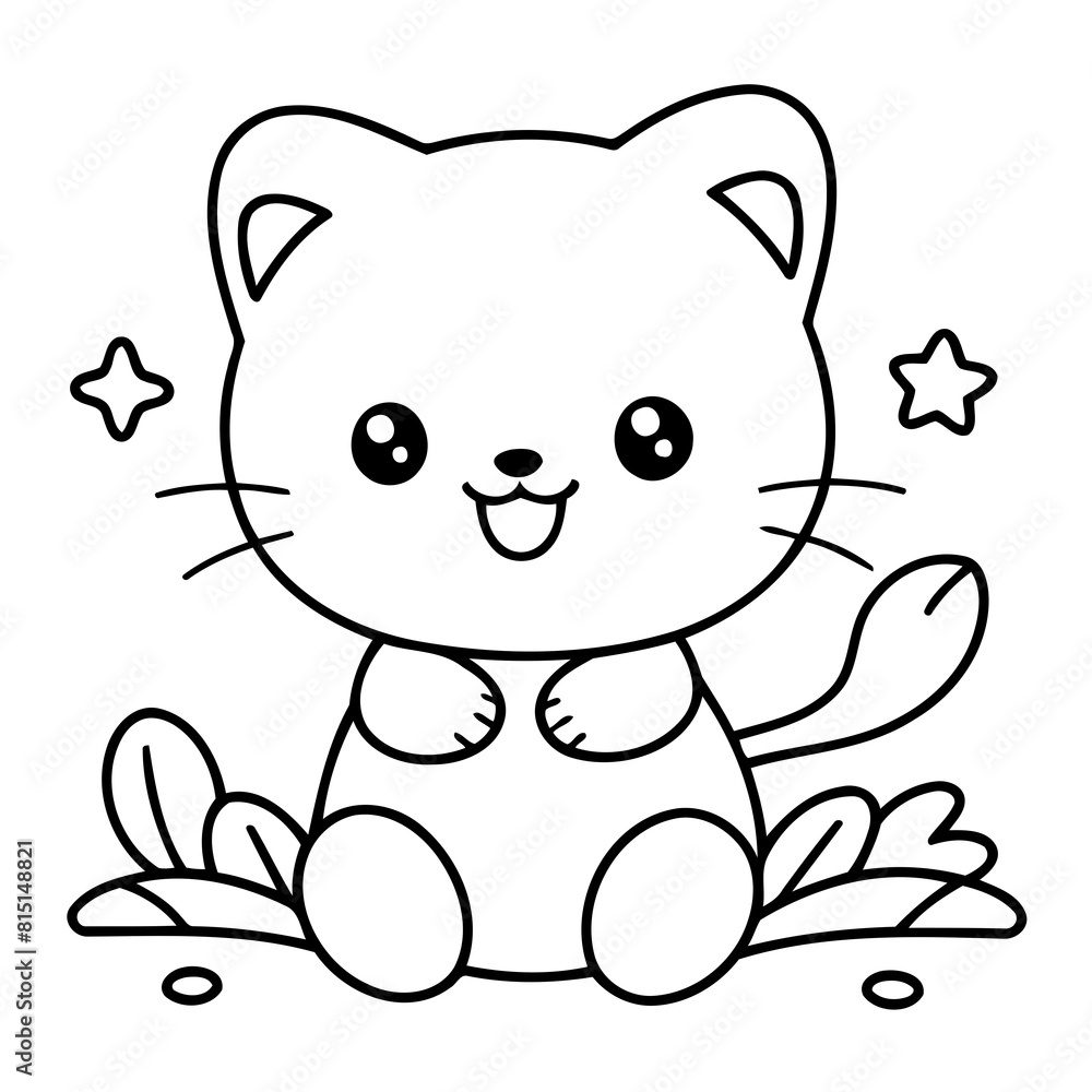 Fototapeta premium Cute vector illustration Kawaii for kids colouring page