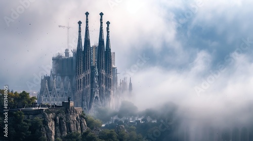 where towering spires pierce the clouds. Generative Ai photo