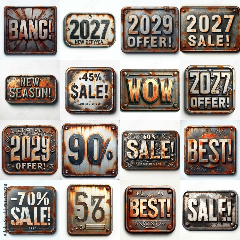 Sale label Metal grunge and rusty. AI generated illustration