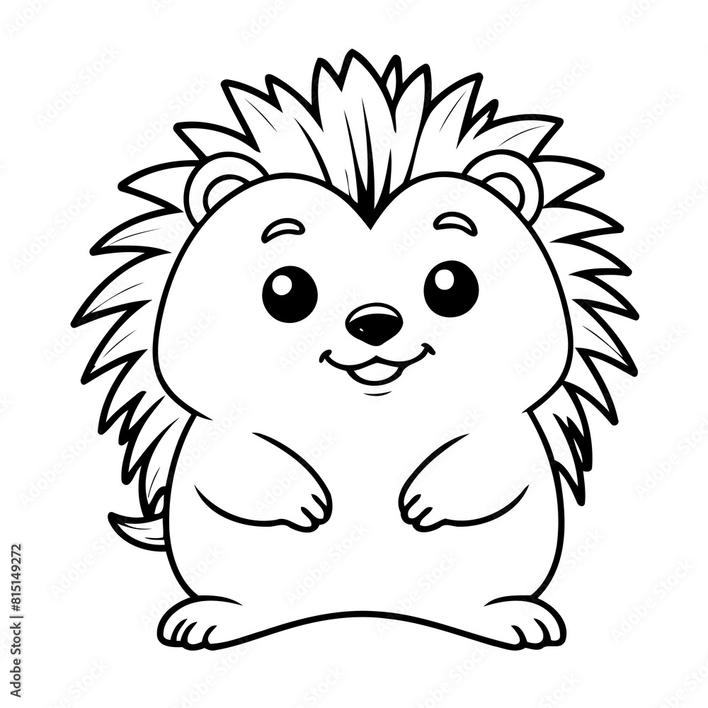 Fototapeta premium Vector illustration of a cute Porcupine drawing for kids colouring page