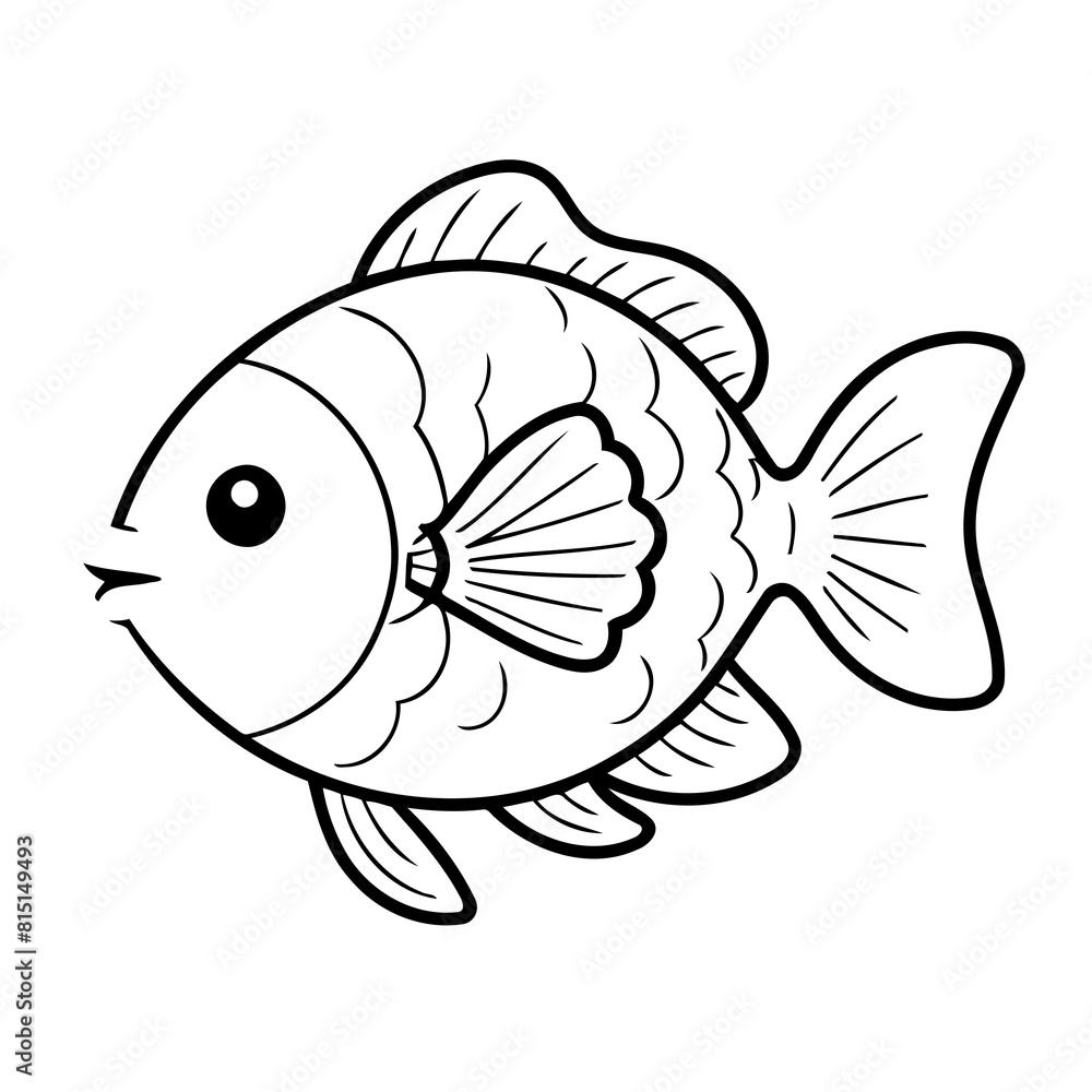 Fototapeta premium Vector illustration of a cute Fish doodle for kids coloring worksheet