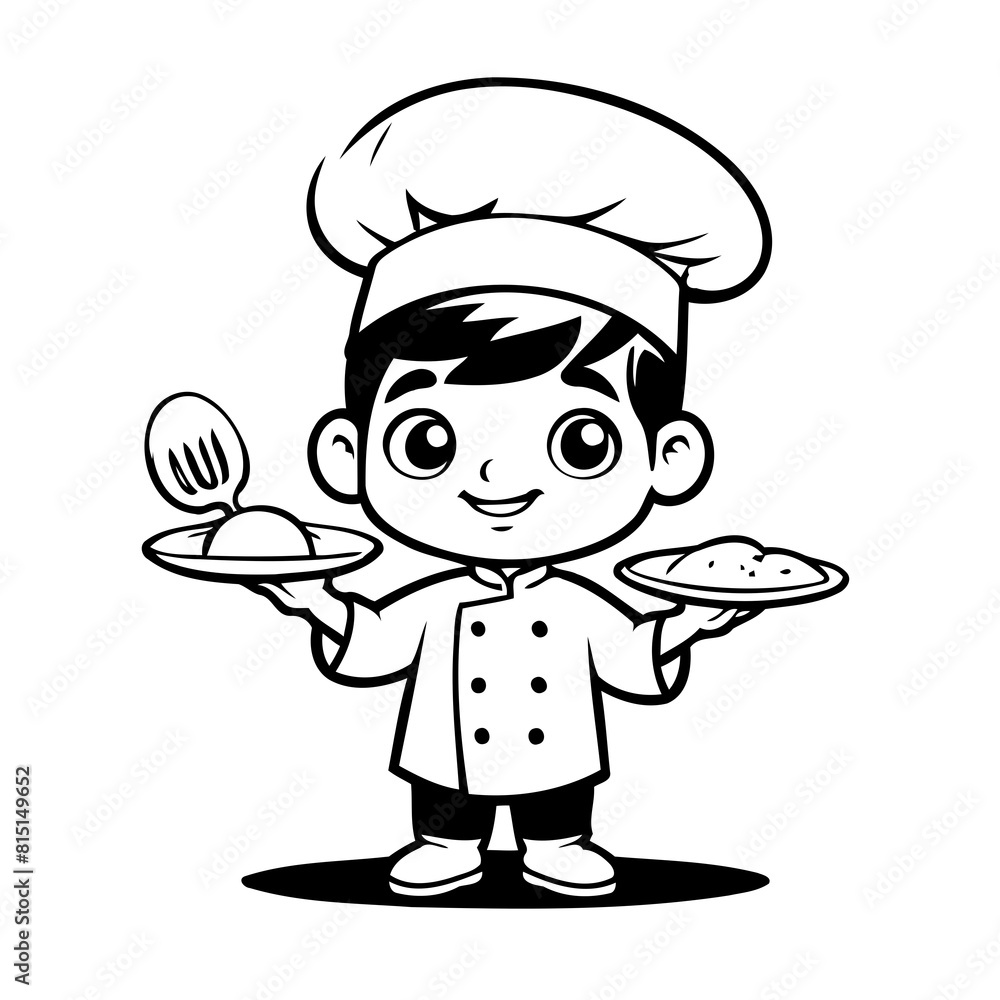 Cute vector illustration Chef drawing for colouring page Cute vector illustration Chef drawing for colouring page