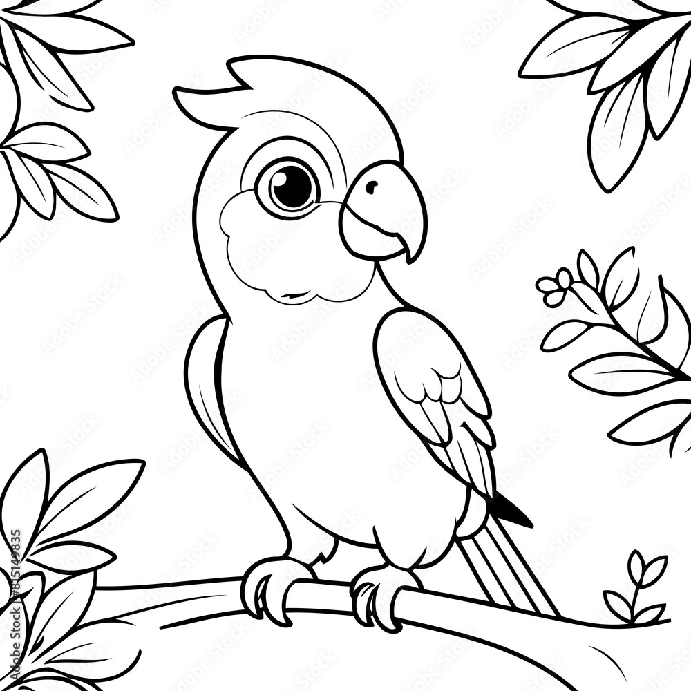 Vector illustration of a cute Parrot doodle for toddlers coloring activity Vector illustration of a cute Parrot doodle for toddlers coloring activity