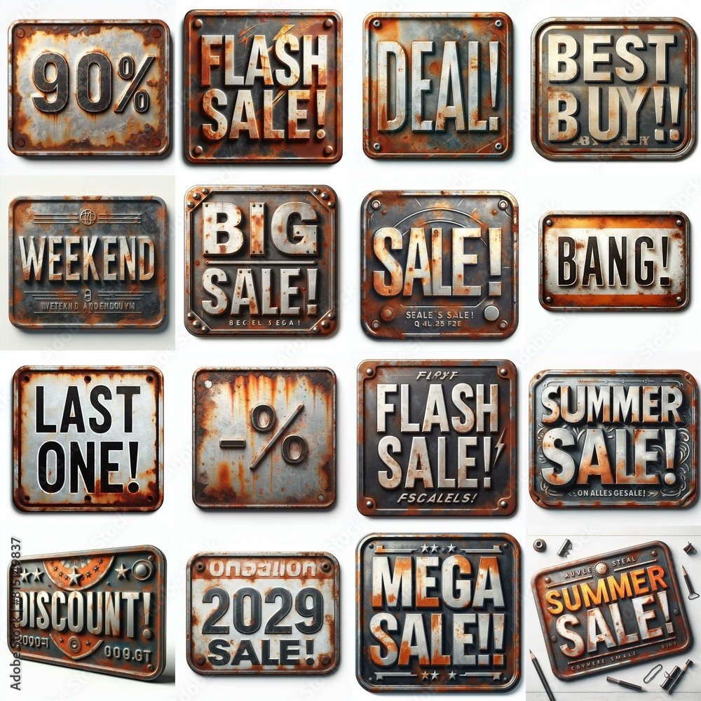Sale label Metal grunge and rusty. AI generated illustration Sale label Metal grunge and rusty. AI generated illustration