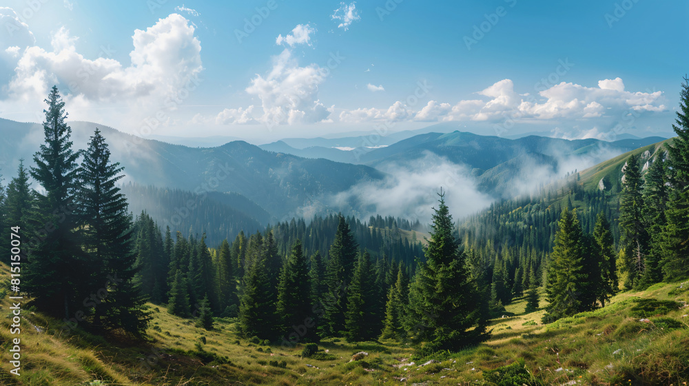 Panorama landscape with pine forest in Tran sylvan