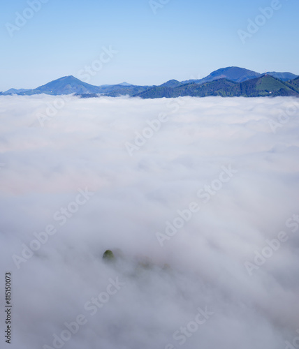 Sea of clouds in Goierri. Sea of clouds over Goierri from Ausa gaztelu mountain, Gipuzkoa, Basque Country.