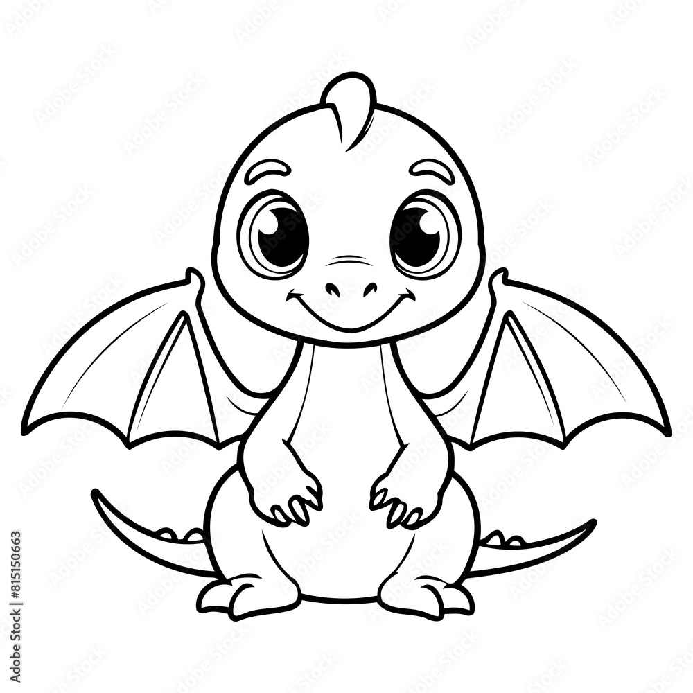 Obraz premium Cute vector illustration Pterodactyl drawing for toddlers colouring page