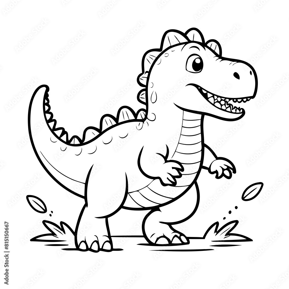 Vector illustration of a cute Spinosaurus doodle for kids colouring page