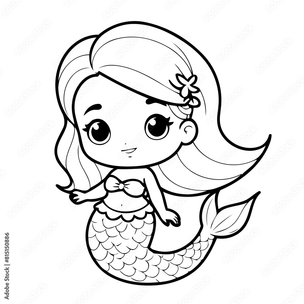 Fototapeta premium Vector illustration of a cute Mermaid drawing for colouring page