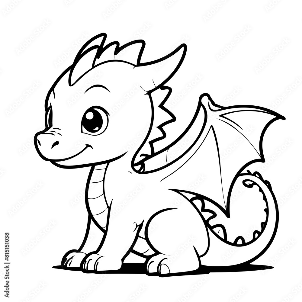 Simple vector illustration of Dragon drawing for kids colouring page Simple vector illustration of Dragon drawing for kids colouring page