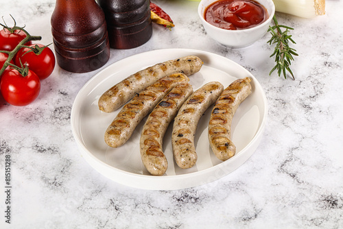 Grilled natural organick white sausages photo