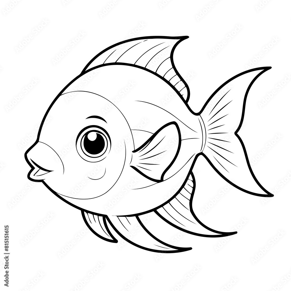 Fototapeta premium Vector illustration of a cute Angelfish doodle for toddlers colouring page