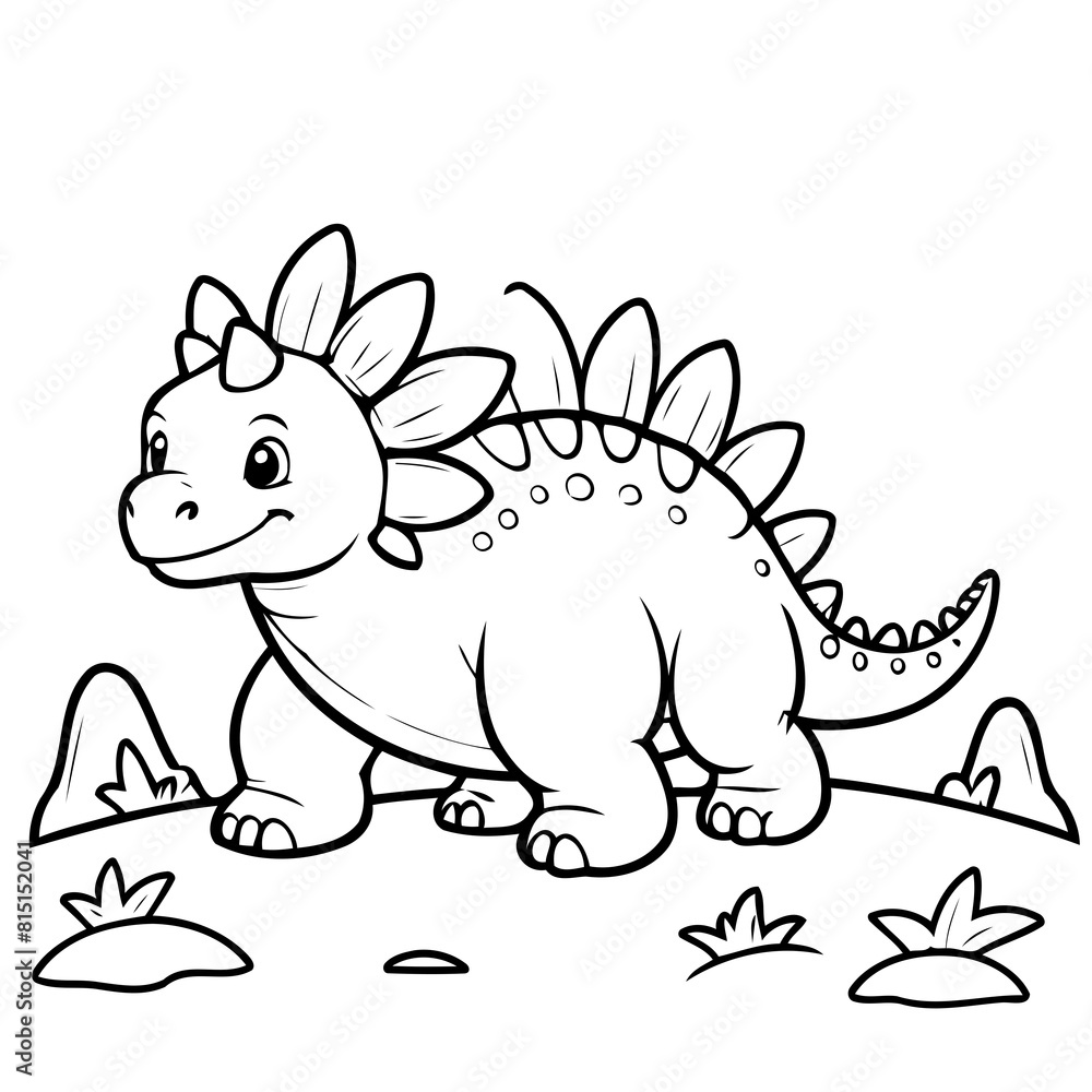 Fototapeta premium Cute vector illustration Ankylosaurus doodle colouring activity for kids