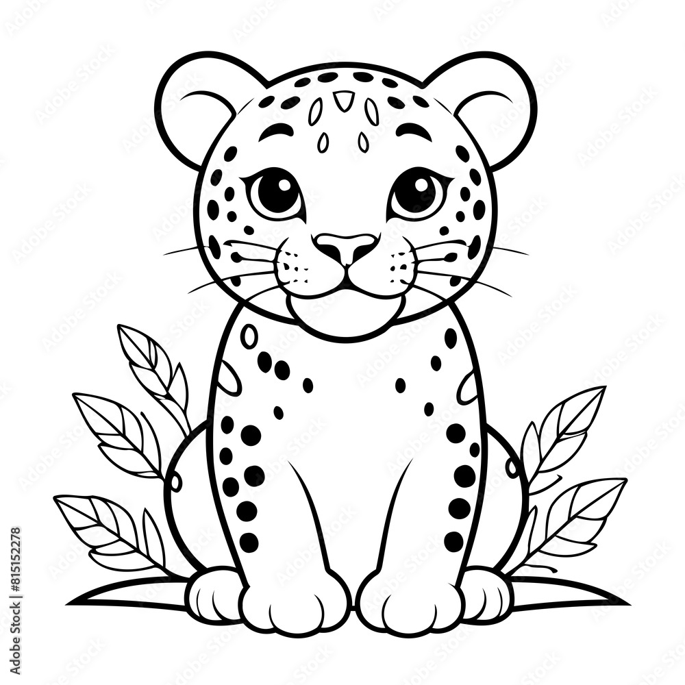 Fototapeta premium Vector illustration of a cute Jaguar doodle drawing for kids page