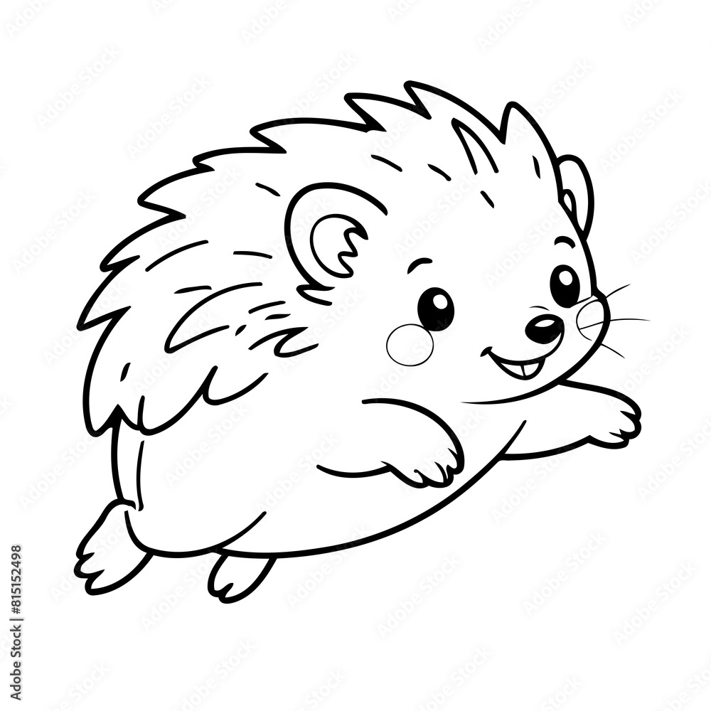 Fototapeta premium Simple vector illustration of Hedgehog hand drawn for kids coloring page
