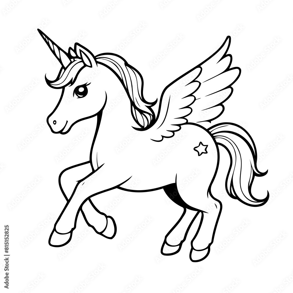 Cute vector illustration Unicorn colouring page for kids