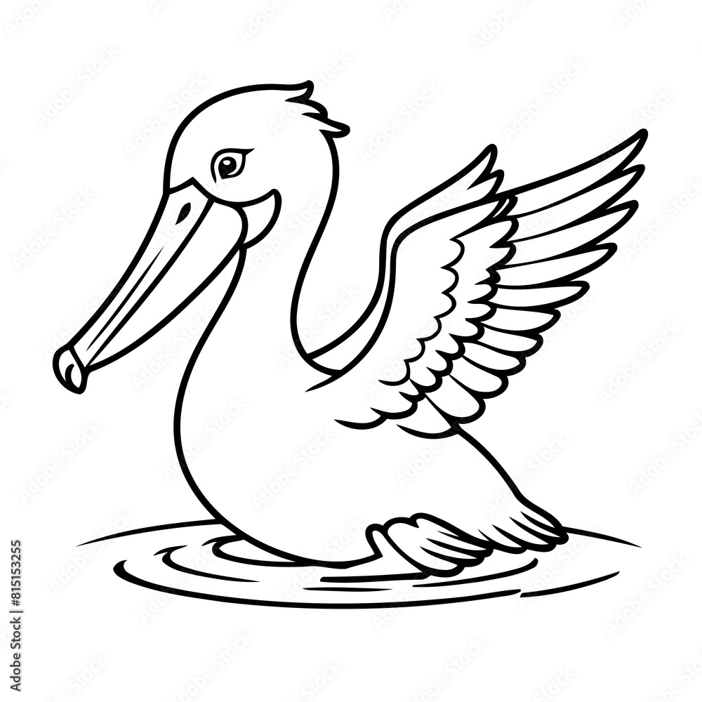 Vector illustration of a cute Pelican doodle drawing for kids page Vector illustration of a cute Pelican doodle drawing for kids page